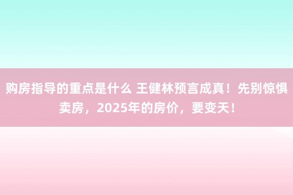 购房指导的重点是什么 王健林预言成真！先别惊惧卖房，2025年的房价，要变天！