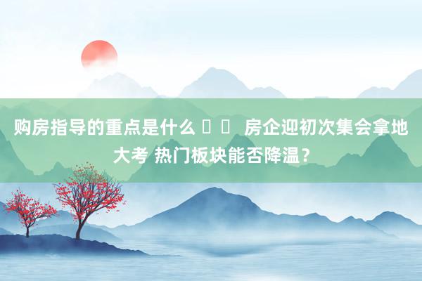 购房指导的重点是什么 		 房企迎初次集会拿地大考 热门板块能否降温？