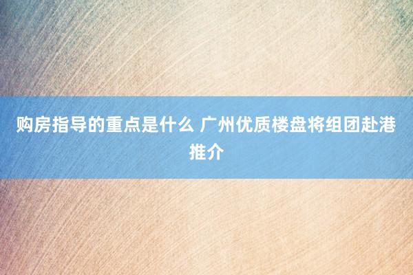 购房指导的重点是什么 广州优质楼盘将组团赴港推介