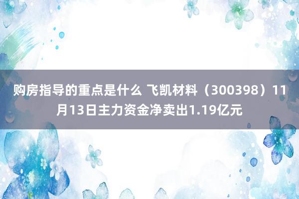 购房指导的重点是什么 飞凯材料（300398）11月13日主力资金净卖出1.19亿元