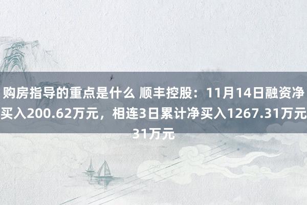 购房指导的重点是什么 顺丰控股：11月14日融资净买入200.62万元，相连3日累计净买入1267.31万元