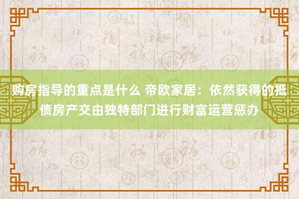 购房指导的重点是什么 帝欧家居：依然获得的抵债房产交由独特部门进行财富运营惩办