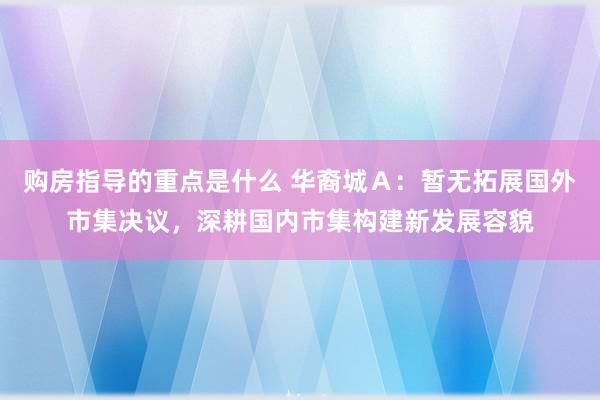 购房指导的重点是什么 华裔城Ａ：暂无拓展国外市集决议，深耕国内市集构建新发展容貌