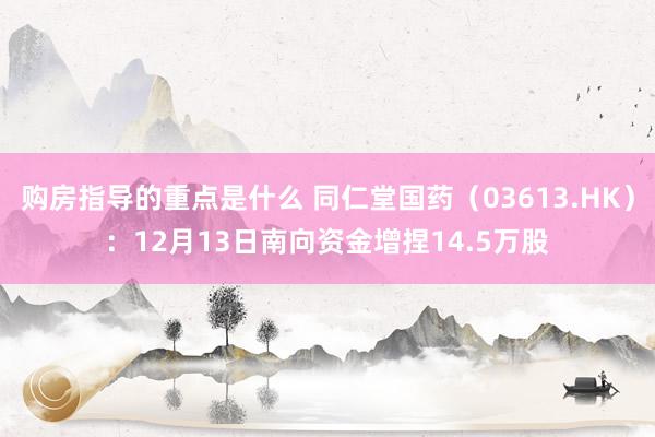 购房指导的重点是什么 同仁堂国药（03613.HK）：12月13日南向资金增捏14.5万股