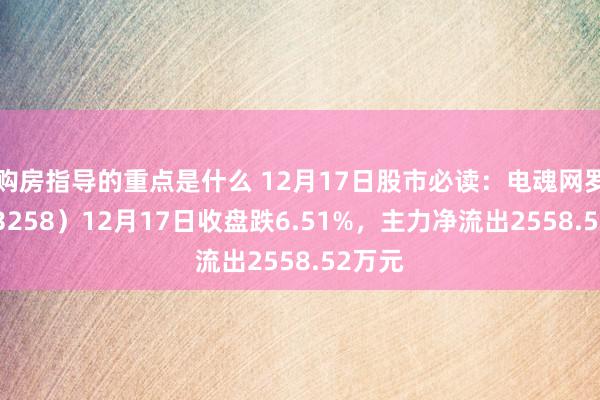 购房指导的重点是什么 12月17日股市必读：电魂网罗（603258）12月17日收盘跌6.51%，主力净流出2558.52万元