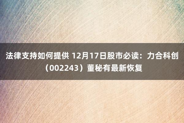 法律支持如何提供 12月17日股市必读：力合科创（002243）董秘有最新恢复