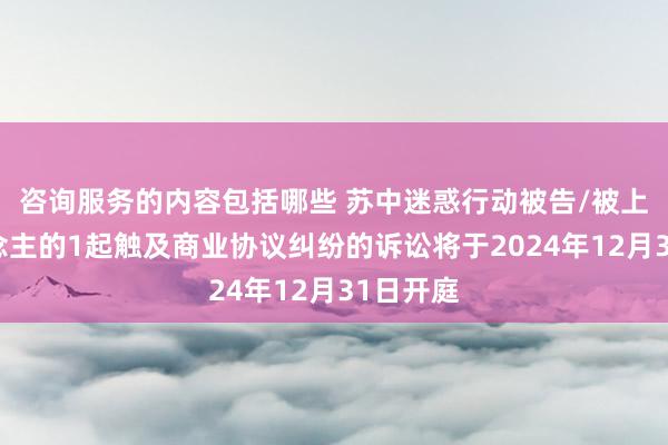 咨询服务的内容包括哪些 苏中迷惑行动被告/被上诉东说念主的1起触及商业协议纠纷的诉讼将于2024年12月31日开庭