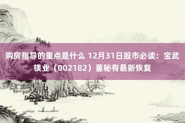 购房指导的重点是什么 12月31日股市必读：宝武镁业（002182）董秘有最新恢复