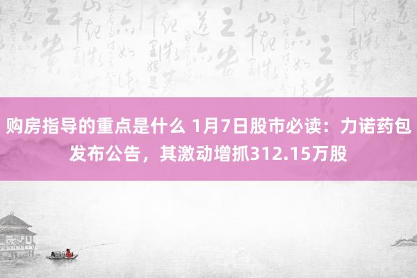 购房指导的重点是什么 1月7日股市必读：力诺药包发布公告，其激动增抓312.15万股