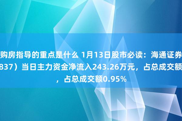 购房指导的重点是什么 1月13日股市必读：海通证券（600837）当日主力资金净流入243.26万元，占总成交额0.95%