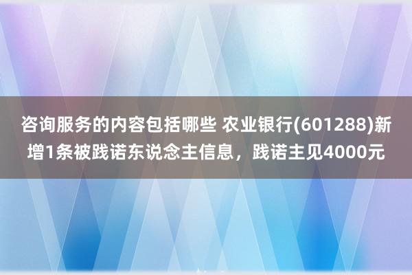 咨询服务的内容包括哪些 农业银行(601288)新增1条被践诺东说念主信息，践诺主见4000元