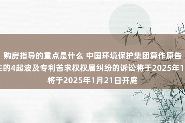 购房指导的重点是什么 中国环境保护集团算作原告/上诉东谈主的4起波及专利苦求权权属纠纷的诉讼将于2025年1月21日开庭