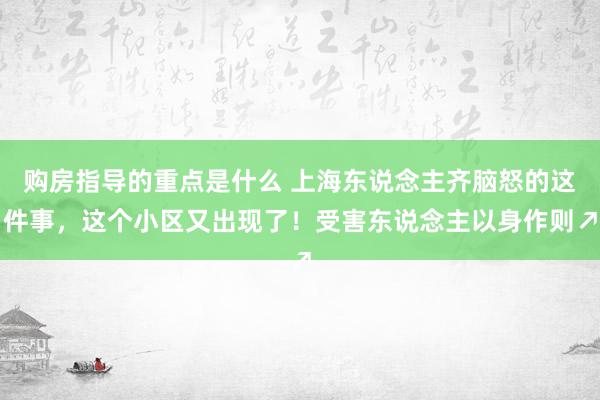 购房指导的重点是什么 上海东说念主齐脑怒的这件事，这个小区又出现了！受害东说念主以身作则↗