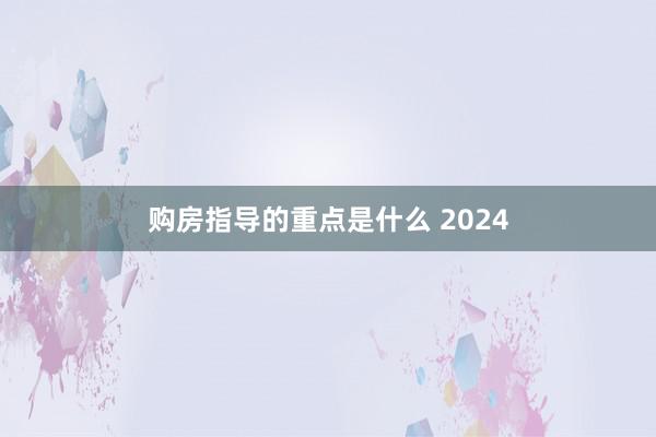 购房指导的重点是什么 2024