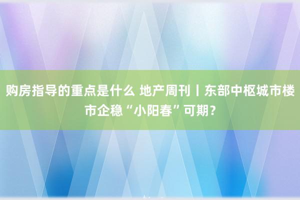 购房指导的重点是什么 地产周刊丨东部中枢城市楼市企稳“小阳春”可期？