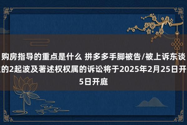 购房指导的重点是什么 拼多多手脚被告/被上诉东谈主的2起波及著述权权属的诉讼将于2025年2月25日开庭