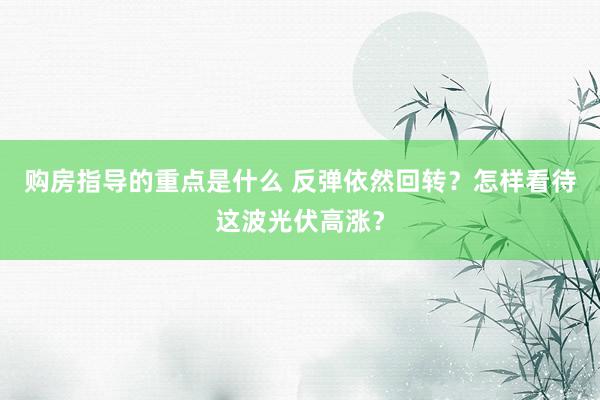 购房指导的重点是什么 反弹依然回转？怎样看待这波光伏高涨？