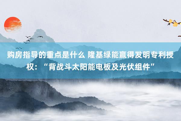 购房指导的重点是什么 隆基绿能赢得发明专利授权：“背战斗太阳能电板及光伏组件”